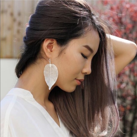 Hand Dipped Leaf Earrings - Picture 7 of 8